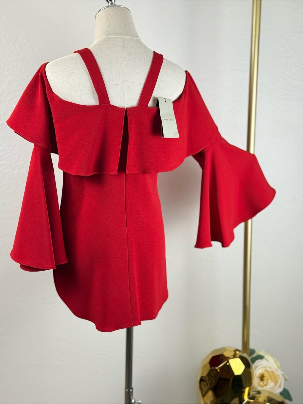 NWT ELIE SAAB Red Bell Sleeve Blouse Sz 42/8 Luxe Coquette Editorial Siren Chic